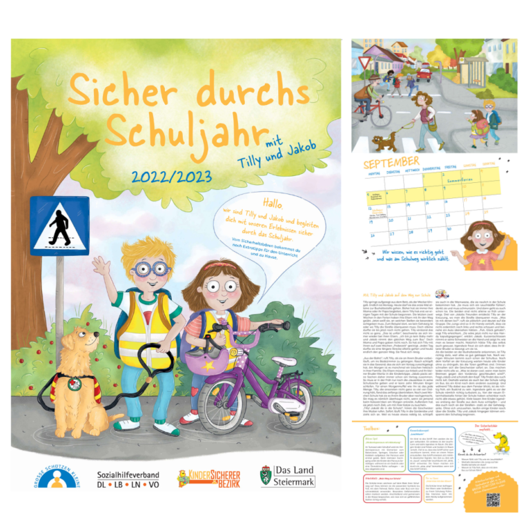 Familienmarketing von Treuherz: individueller Kalender für Schulkinder, der Sicherheitsthemen behandelt